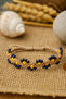 Half Flower Patterned Macrame Bracelet – Navy Blue & Yellow Beaded Bohemian Design (Hand Made) - 5