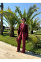 Gloria Burgundy Muslin Fabric Blouse Trousers Set - 3