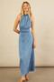 Women's Blue Backless Pleated Maxi Dress Yel221664 - 3