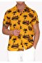 Black Pamelled Viscose Hawaiian Oversize Relaxed Fit Short Sleeve Loose Shirt on Mustard