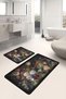 Flower Bouquet Patterned Black Dark Colored 2-Piece Non-Slip Base Washable Bath Mat Set