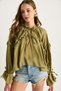 Women's Green Balloon Sleeve Casual Seersucker Blouse with Tie Detail 252 60282002 - 5
