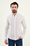 Striped Slim Fit Linen Men's Shirt White-Camel - 27078.25Y