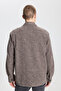 Men's Light Brown Oversize Wide Cut Classic Lapel Wool Gray Print Flannel Winter Shirt Jacket - 5
