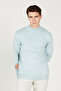Men's Water Green Standard Fit Regular Cut Half Turtleneck Knitwear Sweater - 3