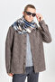 Men's Light Brown Oversize Wide Cut Classic Lapel Wool Gray Print Flannel Winter Shirt Jacket