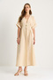 Women's Beige V-Neck Gold Button Detailed Linen Dress 5266 60281107 - 5