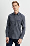 Men's Navy Blue-gray Slim Fit Button-Up Collar Gingham Flannel Lumberjack Shirt