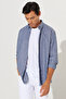 Men's Navy Blue Linen Comfort ft Relaxed Fit Buttoned Lapel Dobby Shirt