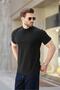Black Judge Collar Button Detailed Short Sleeve T-Shirt 7021 - 2