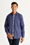 Men's Blue-Claret Red Slim Fit Slim Fit Small Italian Collar 100% Cotton Printed Shirt