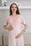 Women's Salmon Special Design Patterned Buttoned Lace Maternity Maternity Dressing Gown Nightgown Set - 3