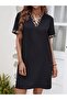 Women's Short Sleeve V Neck Modal Dress with Leopard Pattern Detail