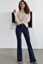 Purse Dark Blue Colorfast Lycra High Waist Spanish Leg Jeans - 2