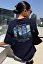 Women's Navy Blue Back Van Gogh Printed Oversize Loose T-Shirt