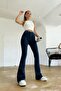 Mona Dark Blue Non-Fading Lycra High Waist Denim Spanish Leg Jeans