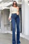 Miunsa Spanish Leg Colorfast Dark Blue Stretchy High Waist Denim Pants - 3
