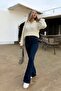 Bion Women's High Waist Dark Blue Flare Jeans - 3
