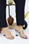 Rose Women's White Braided 7 cm Transparent Heeled Daily Slippers - 5