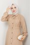 Women's Pocket Detail Buttoned Belted Taupe Linen Dress - 5