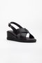 Women's Wedge Heeled Shoes Sandals Black Cross Strap Faux Leather - 4