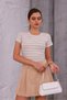 Women's Striped Crew Neck Lycra Short Sleeve Body Crop Blouse - 8