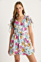 Women's Pink Floral Pattern Bow Detailed Mini Dress 602 60283503 - 4