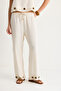 Women's Beige Thin Strap V-Neck Blouse Comfortable Fit Pants Linen Set with Accessories B28-4900 60283506 - 5