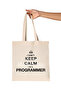 حقيبة من القماش الخام العضوي مطبوع عليها Keep Calm Programmer