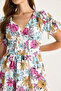 Women's Pink Floral Pattern Bow Detailed Mini Dress 602 60283503 - 5