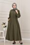 Elastic Waist Pocketed Yasmin Dress-Khaki - 3