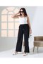 High Waist Elastic Lace-Up Waist Wrinkled Cotton Seersucker Palazzo Pants - 3