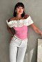 Gathered Madonna Collar Ruffled Stretchy Corded Fabric Slim Fit Stylish Blouse