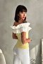 Gathered Madonna Collar Ruffled Stretchy Corded Fabric Slim Fit Stylish Blouse - 8