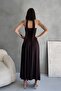 Strapless Slit Stretchy Sandy Fabric Long Maxi Dress with Scarf Detail - 8