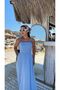 Square neck linen dress with suspender back cross tie - 3