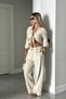 Women's Beige Tie-Up Linen Suit