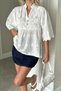 Women's White Judge Collar Button Detailed Regular Fit Scallop Blouse