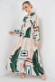 Women's Patterned Long Hijab Dress 2585 - Black - Cream - 4