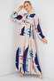 Women's Patterned Long Hijab Dress 2585 - D.Cream - 4