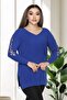 Blue V-Neck Sleeve Detailed Knitted Sweater with Stones - 2