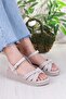 05-2077 Soft Comfortable Buckle Detailed Gathered Band Women's Sandals