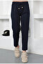 Women's Navy Blue Ankle Length Pants with Elastic Waist
