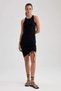 Women's Black Halter Neckline Gathered Detailed Bodycon Mini Dress – Casual & Evening Chic - 2