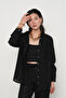 Women's Black Branch Shape Embroidered Oversize Shirt - 2