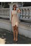 Women's Button Detail Sleeveless Slit Atlas Fabric Dress - 5
