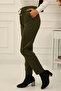 Women's Khaki Elastic Waist Ankle Length Pants - 3