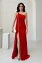 Red One Shoulder Chain Detailed Fish Evening Dress