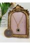 Steel Gold Color Topcuk Chain Green Stone Necklace - 2