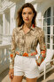 Women's Satin Tropical Patterned Slim Fit Shirt - Desing Shirt with Hidden Button Detail - 4